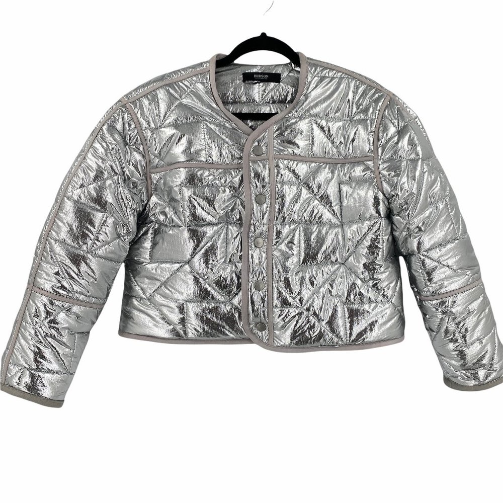 Hudson Silver Metallic Cropped Puffer Jacket